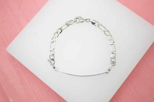Customizable Tag Plate Bracelet With Figaro 4mm Link Chain (XX7)