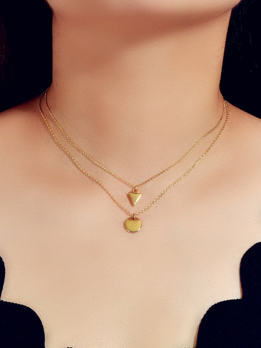 2pcs Minimalist Style Women Accessories Gold Chain Triangle Round Charm Necklace